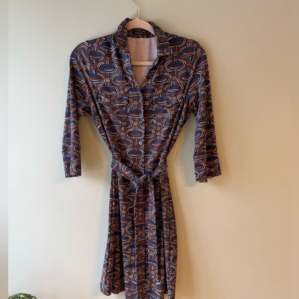 J. McLaughlin Navy and Orange Long Sleeve Dress